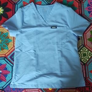 Jaanuu Sky Blue V-Neck Scrub Top Sz XS
